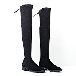 Stuart Weitzman Women City Lug Back Lace Black Suede OTK fashion Boots size 8